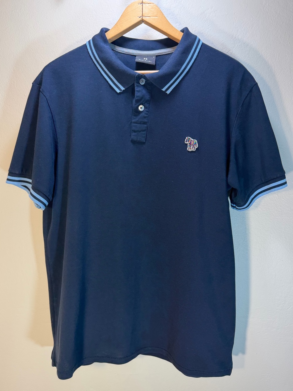 Paul Smith Navy Polo with Light Blue Stripe Trim